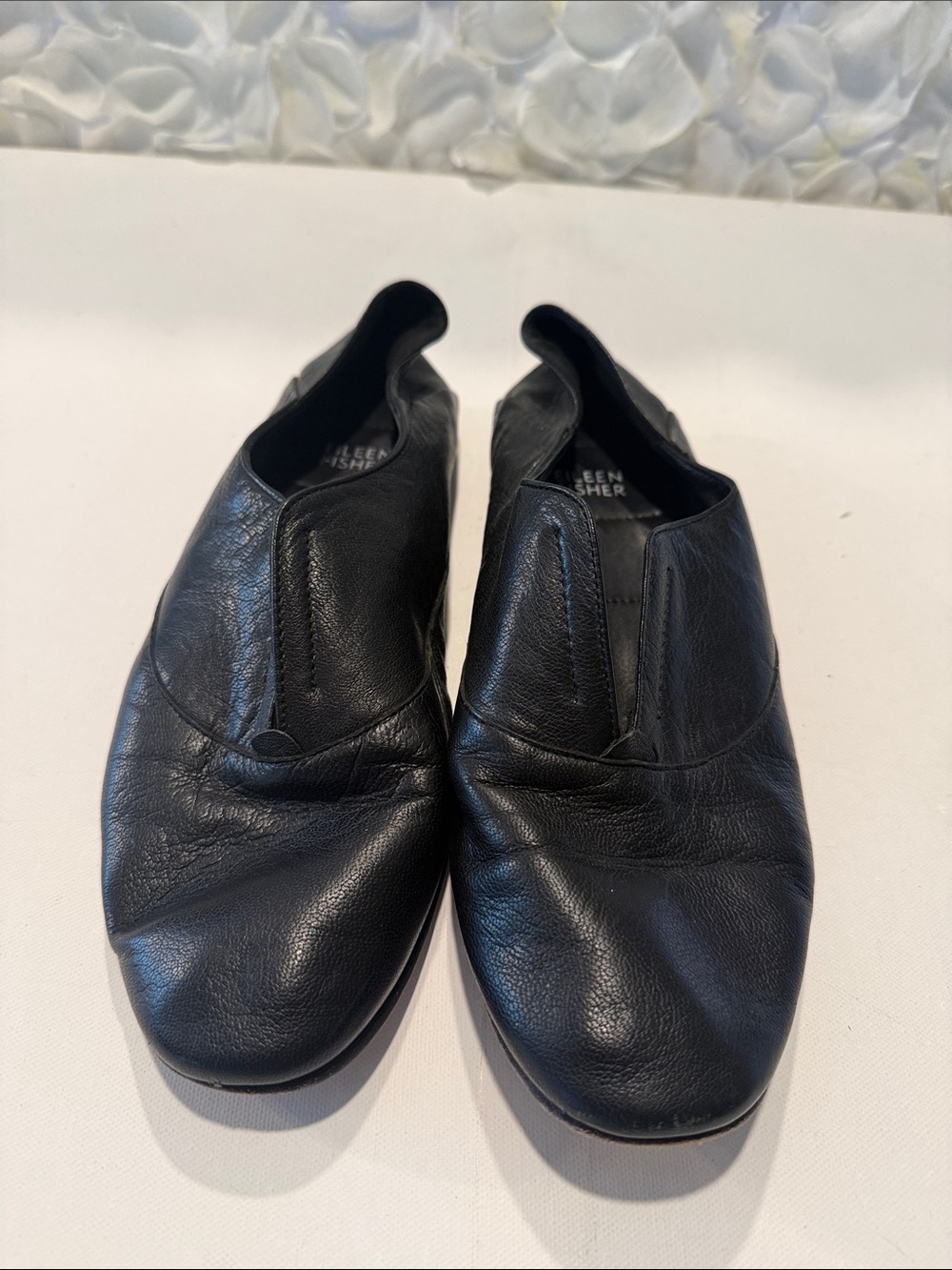 Eileen Fisher Black Leather Slip-On Loafers